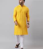 Yellow mirror  embroidered kurta  pyjama set