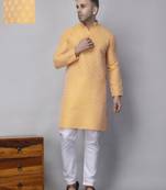Lemon polyester viscose jacquard kurta  pyjama set