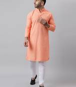 Peach mirror  embroidered kurta  pyjama set
