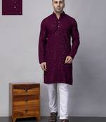Purple polyester viscose jacquard kurtawith