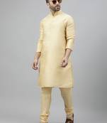 Fawn polyester silk solid kurta churidar set