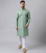 Green cotton blend self design green kurta