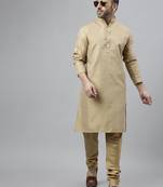 Khaki fancy jacquard match  kurta churidar set