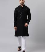 Black rayon embroidered kurta pyjama set