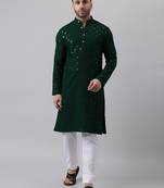 Green rayon embroidered kurta pyjama set