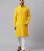 Yellow rayon embroidered kurta pyjama set