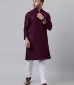 Magenta mirror  embroidered kurta  pyjama set