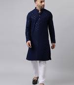 Navy rayon embroidered kurta pyjama set