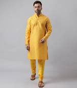 Yellow polyester viscose jacquard  kurta pyjama set