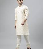 Off white fancy jacquard match  kurta churidar set