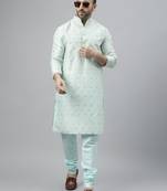 Blue fancy jacquard match  kurta churidar set