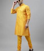 Yellow fancy jacquard match  kurta churidar set