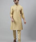 Khaki polyester silk solid kurta churidar set