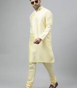 Lemon polyester silk solid kurta churidar set