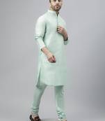 Light green polyester silk solid kurta churidar set