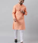 Peach viscose rayon embroidered kurta  pyjama set