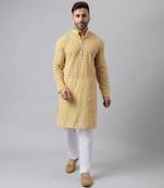 Yellow rayon embroidered kurta pyjama set