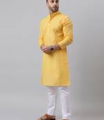 Yellow viscose rayon embroidered kurta  pyjama set
