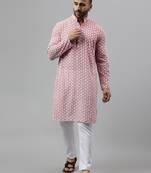 Pink rayon viscose embroidered  kurta pyjama set