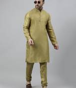 Mehandi green polyester silk solid kurta churidar set