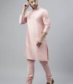 Pink dupion silk plain kurta set