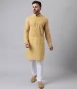 Yellow rayon embroidered kurta pyjama set