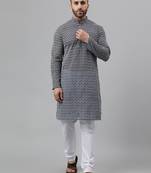 Blue rayon viscose embroidered  kurta pyjama set