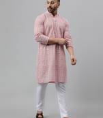 Pink rayon viscose embroidered  kurta pyjama set