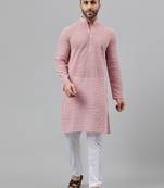 Pink rayon viscose embroidered  kurta pyjama set