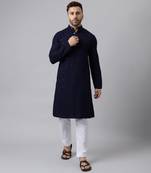 Navy rayon embroidered kurta pyjama set