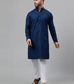 Blue rayon viscose embroidered  kurta pyjama set