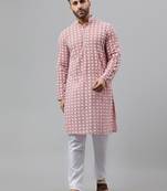Pink rayon viscose embroidered  kurta pyjama set