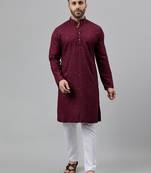 Maroon rayon viscose embroidered  kurta pyjama set