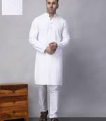White rayon viscose embroidered kurta pyjama set