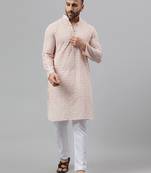 Pink rayon viscose embroidered  kurta pyjama set