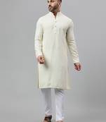Cream rayon viscose embroidered  kurta pyjama set