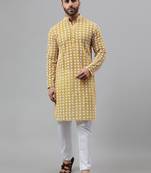 Mustred rayon viscose embroidered  kurta pyjama set