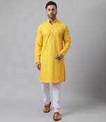 Lemon rayon embroidered kurta pyjama set