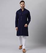 Navy rayon embroidered kurta pyjama set
