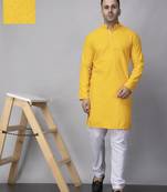 Yellow rayon viscose embroidered kurta pyjama set