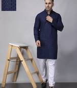 Navy rayon viscose embroidered kurta pyjama set