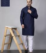 Navy blue rayon viscose sequin embroidered kurta set