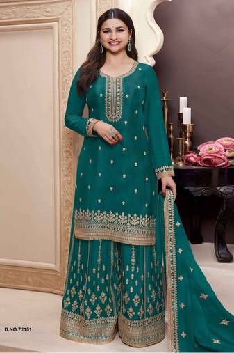 Sea green heavy embroidery semi stitched wedding palazzo suits