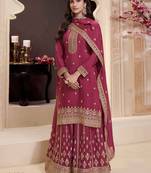 Pink heavy embroidery semi stitched wedding palazzo suits