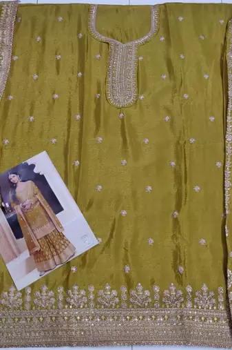 Yellow heavy embroidery semi stitched wedding palazzo suits
