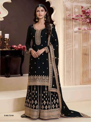 Black heavy embroidery semi stitched wedding palazzo suits 1