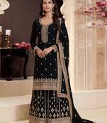 Black heavy embroidery semi stitched wedding palazzo suits