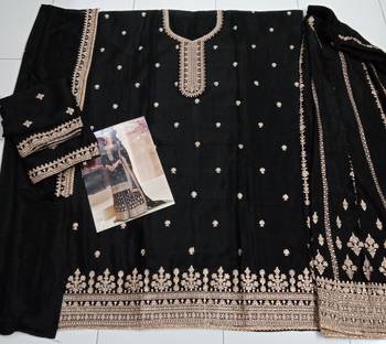 Black heavy embroidery semi stitched wedding palazzo suits 2