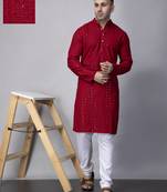 Red rayon viscose sequin embroidered kurta set