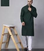 Green rayon viscose embroidered kurta pyjama set